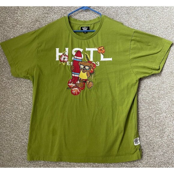 Hustle Gang of America Mens Bears Beach Green Graphic T Shirt Size 3XL *flaw - Picture 1 of 9